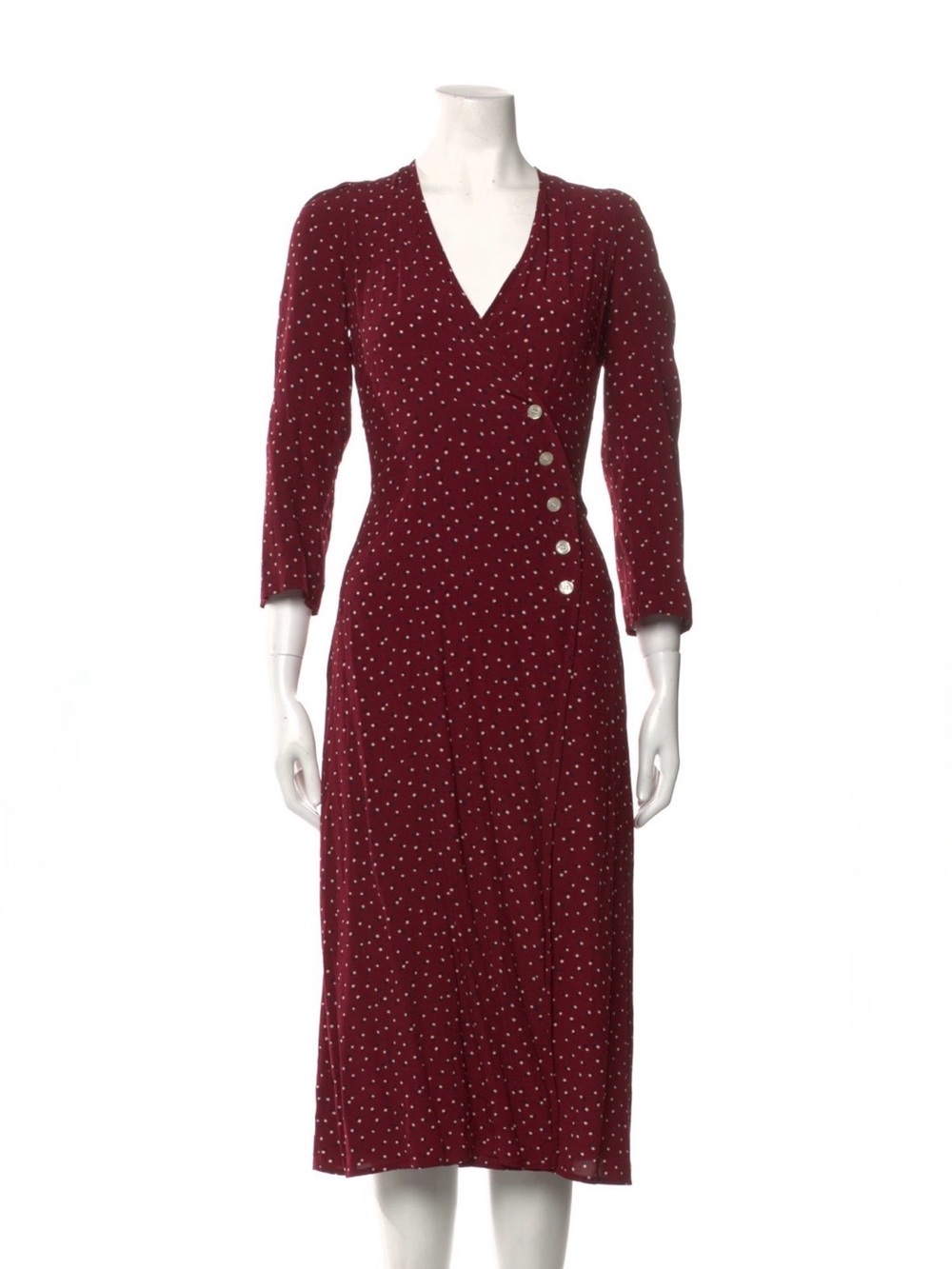 Rouje Gabin Burgundy Polka Dot Wrap Midi Dress 34 S 0 2